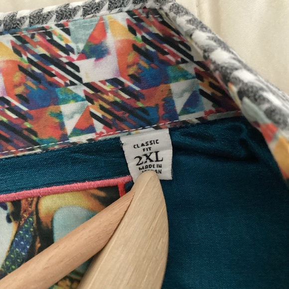 Robert Graham Shirt Mens 2XL Grey White Houndstooth Button Down Flip Cuff Preppy - Picture 9 of 16